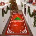 Christmas Runner Rug for Kitchen Hallway Rugs Runner, Santa Welcome Non Slip Washable 6 ft Long Rug Runners with Rubber Backing, Xmas Holiday Decoration Carpet for Entryway Bedroom Bath, 2x6 Feet (Red)
