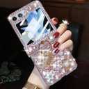 for Samsung Galaxy Z Flip 6 Glitter Case with Hinge Protection Ring Holder,Cute Luxury 3D Crown Bling Sparkle Crystal Rhinestone Diamond Gems Women Girls Case for Galaxy Z Flip 6 5G (Pink)