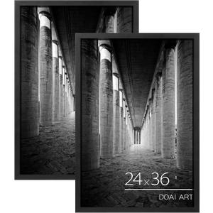 DOAI ART 24x36 Poster Frame Black 2 Pack, Poster Frames 24 x 36 inches or 24x36 Picture Frames with HD Plexiglass for Horizontal or Vertical Wall Mounting, Durable Scratch-proof Safe and Artistic