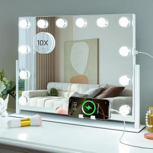 Kottova Vanity Mirror with Lights, LED Makeup Mirror, Lighted Makeup Mirror with 10X Zoom Mirror, Smart Touch 3 Colors Dimmable,360 Rotation,Suitable for Vanity Desk & Tabletop, White(19.6"x15.7")