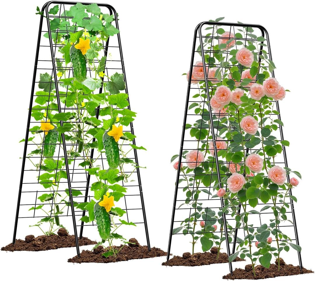 Heavy Duty Cucumber Trellis50"x17"Adjustable A-Frame Trellis for Climbing PlantsMetal mesh Design, Rust-Proof and UV-ResistantGarden Trellis for Cucumber Beans and Vine Type Plants.Black&2 Pcs