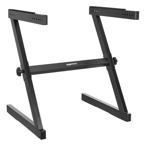 Amazon Basics Fixed Height Keyboard and Piano Stand, Z-Shape, Black, For Compact Space, Carpet Stability & More Legroom