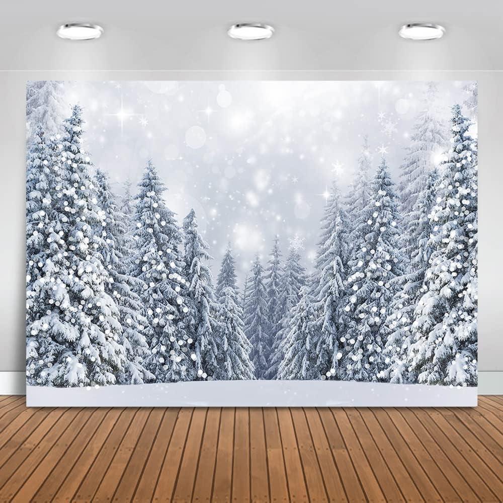 2 x Mocsicka Winter Wonderland Backdrop Winter Snowy Forest Background Frozen Trees Landscape Decoration Newborn Children Portrait Photo Studio Booth Props (8x6ft)
