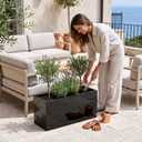 Worth Garden Metal Planter Box - 30" L x 11" W x 13" H Glossy Black Heavy Duty Large Rectangular Steel Modern Plant Pot, Indoor Outdoor - Insert Plate with Drain Holes, Air Vents, No Assembly Required
