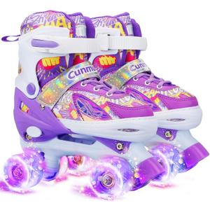 Kids Roller Skates Girls, 4 Sizes Adjustable Toddler Roller Girls Skates Outdoor Indoor for Youth and Children, Patines para Nias with Light up Wheels (Large - Youth (3Y-6Y US))