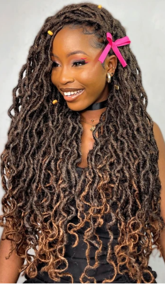 ToyoTress Toceana Curly Locs Crochet Hair - 18 Inch 8 Pcs (96 Strands) 3 Tones Ombre Brown Pre-looped Crochet Locs, Crochet Faux Locs Pre-twistedBraids Synthetic Braiding Hair (18 Inch,OT30/27-8P)