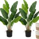 Hollyone 2pcs Large Artificial Bird of Paradise Plant in Pot, 30" Fake Palm Tropical Ferns Potted Plants, 2.6ft Faux Plantain Banana Leaf Plant for Indoor Outdoor Home Garden Decoration