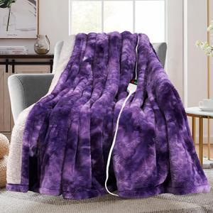 MAXEVE Electric Heated Throw Rabbit Faux Fur Blanket with 8 Heating Levels & 8H Auto Off, Fast Heating Warm Cozy Sherpa Washable Electric Blanket with Over-Heat Protection, ETL Certification, Purple