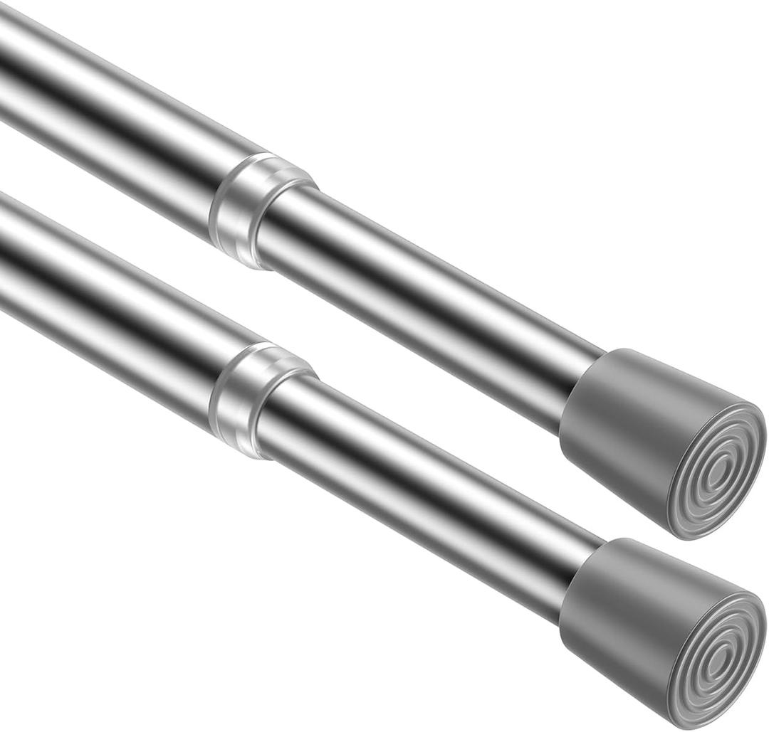 MEXAU 2Pack Tension Curtain Rod 26-39 inch Spring Tension Rod Silver Adjustable Spring Rod Extendable Tension Rod for Kitchen, Bathroom, Window, Bookshelf, Closet