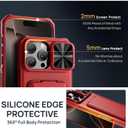 SSLOTSCASE for iPhone 16 Pro Max Case with Credit Card Holder & Lens Cover Stand & Kickstand, Multi Functional TPU Sturdy Protective Wallet Case Cover for iPhone 16 Pro Max 6.9'' 5G, Red