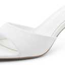 Shoe Land Deverena Women's Low Heels Stiletto Heeled Slides, Open Toe One Band Slip-On Heeled Mules  Dressy Heeled Sandals for Prom, Party, Wedding, and Vacation (8, White)