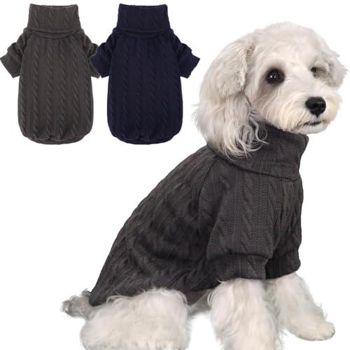 XPUDAC 2 Pack Dog Sweater Knitted Dog Sweatshirt Turtleneck Warm Pet Cold Weather Clothes for Small Medium Dogs-Medium, M