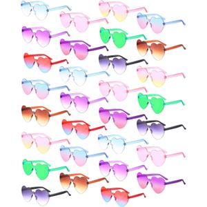 Yunsailing 30 Pcs Heart Glasses Bulk Heart Shape Sunglasses Rimless Color Sunglasses for Bachelorette Women Men Party Favors