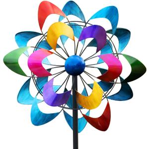 20" Dia Large Wind Spinners, Metal Kinetic Windmill Yard Art, Dual-Sided Colorful Wind Sculptures & Spinners for Outdoor Garden, Lawn Decor, Ideal Gift for Family Friend (Colorful-double Blades)