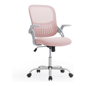 SMUG Computer Desk Chair - Ergonomic Mid-Back Mesh Rolling Swivel Task Chair with Wheels, Comfy Lumbar Support with Flip-up Arms, for Home, Gaming, Study, Student, Pink