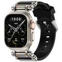 TAURI Silicone for Apple Watch Bands Ultra 3/2/1 49mm [Liquid Silicone Strap + Stainless Steel Metal Connector] Sport Band for iWatch 49mm Adjustable Band Men Women, Black