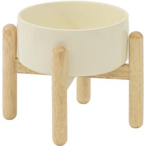 Havniva Ceramic 6.1inch Raised Dog Bowl with Stand for Small and Medium Dog Dish Pet Food and Water Bowl (Single Bowl with Stand - Light Yellow)