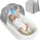 Portable Newborn Nest Lounger with Canopy & Mosquito Net-Lightweight Foldable Newborn Play Support & pad and Washable Cover, Indoor-Outdoor Use (Grey)