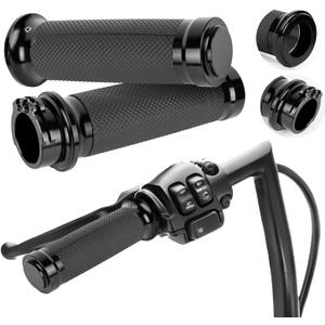 BlueStars 1" 25mm Motorcycle Handlebar Grips Black, Durable Non-Slip Rubber, Cable Throttle Fit for Sportster 883 1200 Dyna Softail Touring Models