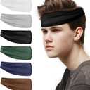 6 Pack Mens Running Headband, Sweatband Sports Headband for Running,Cycling,Football,Yoga,Fitness Workout Stretchy Unisex Hairband, 6 Colors
