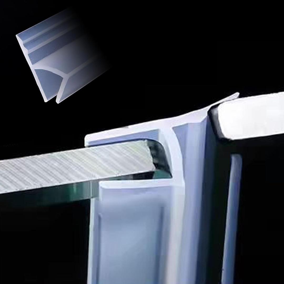 Frameless Soft Shower Door Sweep Seal Drip Rail, Glass Shower Silicone Door Seal Strip,Weatherproof Silicone Seal Fit for Glass (H Type, 10mm (3/8"))