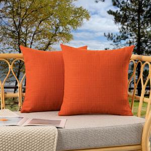 Kevin Textile Fall Outdoor Waterproof Throw Pillow Covers Decorative Farmhouse Water Resistant Checkered Cushion Covers for Tent Patio Garden Couch Sofa Pack of 2 (18x18 Inch Orange)