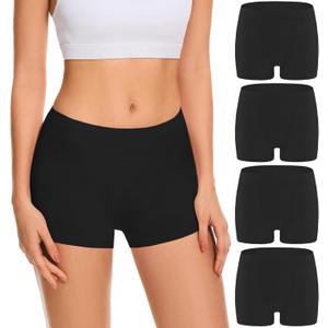 Migbean Boy Shorts Underwear for Women Cotton Panties Mid Waisted Boxer Briefs Breathable Underwear Multipack 4 Pack (Large, Black)