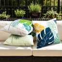 OTOSTAR Outdoor Waterproof Throw Pillow Covers 18x18 Inch Set of 2 Double-Sided Dark Blue Yellow Tropical Leaf and Flower Spring Summer Decorative Pillow Cases for Patio Funiture Garden Balcony Couch