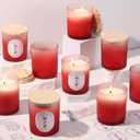 12Pcs Gradient Red Candle Jars for Making Candles, 10oz Glass Jars with Bamboo Lids, Candle Wick Kit and Sticky Warning Labels, Candle Containers Vessels for DIY Gifts