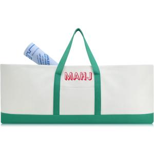 Mahjong Bag for Tiles and Racks Empty American Mahjong Tiles Carrying Tote 31.5 x 12 x 4 Inches Canvas Tile Games Accessories Gifts for Card Pushers Rack Mat Carrying (Case Only)(Green)