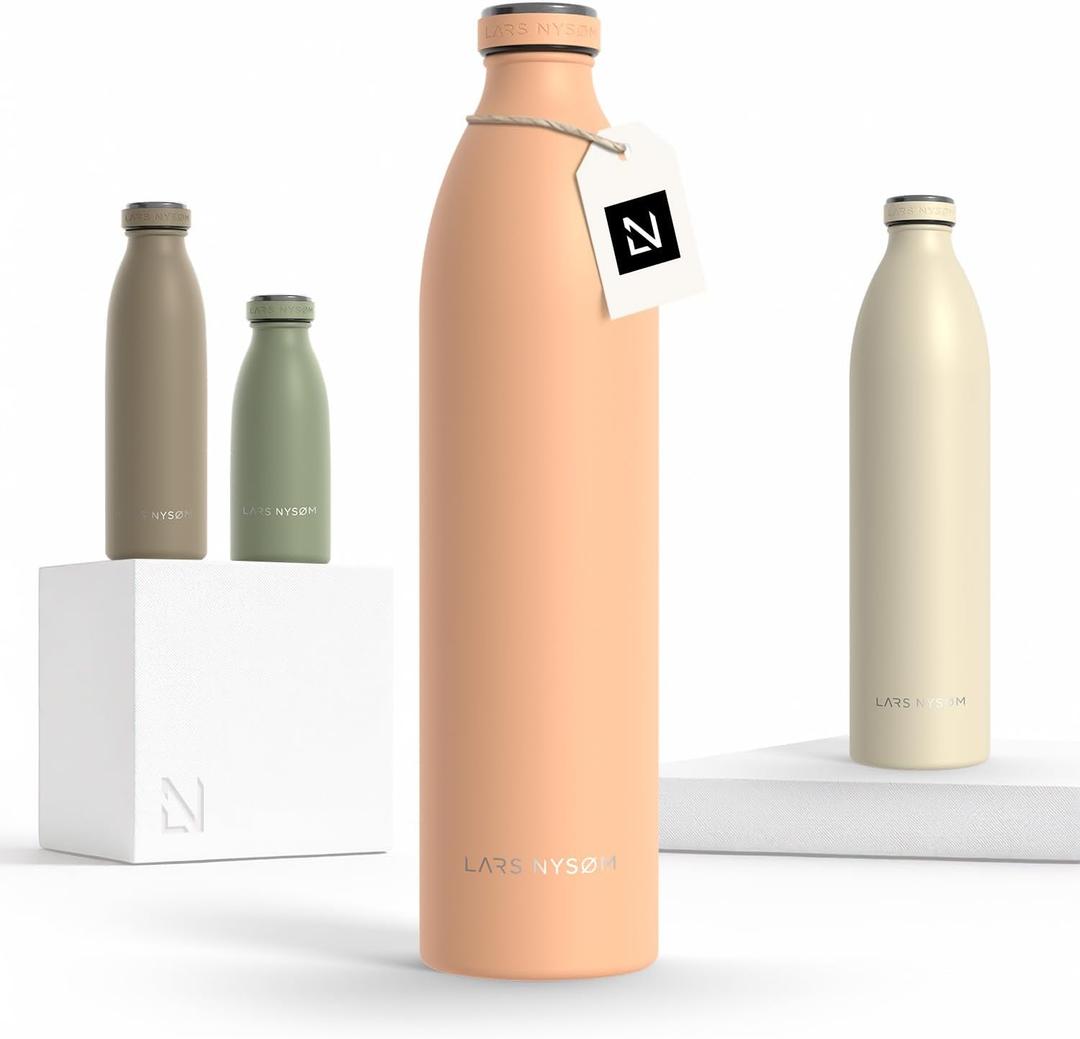 LARS NYSM Stainless Steel Insulated XL Water Bottle 12oz 17oz 25oz 34oz 51oz | Insulated Thermo Flask for Hot and Cold Beverages | Leakproof Drinking Bottle (Creamy Peach, XL 1500ml)