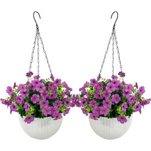 2 Set Outdoor Artificial Hanging Plants Flowers Basket for Fall Autumn, Faux UV Resistant Realistic Artificial Flower for Outside Porch Patio Balcony Garden Yard Home Decor