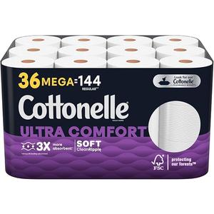 Cottonelle Ultra Comfort Soft Toilet Paper, 1 Mega Rolls = 4 Regular Rolls (Pack of 48)
