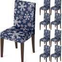 Horaldaily 8PCS Christmas Dining Blue Chair Covers, Simple Snow Stick Figure Stretch Removable Washable Slipcover Chair Protector for Dining Room Home Decor