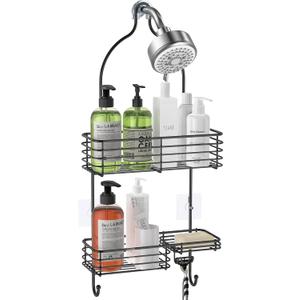 SMARTAKE Hanging Shower Head Caddy, Rustproof Bathroom Shower Shelf Organizer, SUS201 Stainless Steel Over The Storage Rack, for Toilet, Bathroom, Black