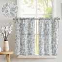 jinchan Floral Kitchen Curtains for Windows 24 Inch Linen Tier Farmhouse Cafe Curtains Country Botanic Small Window Rod Pocket Rustic Flax for Laundry Bathroom RV 2 Panels Blue on Beige