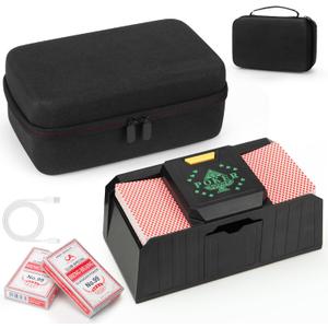 Automatic Card Shuffler with Travel Case, USB/Battery Operated Electric Playing Card Shuffler for UNO Poker Shuffler, Shuffler Machine for 1-2 Decks 2 Playing Cards (Black)