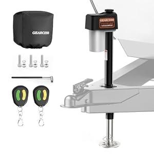 Upgraded 7500LBS Electric Trailer Jack, w/ Remote Controls, RV Power A-Frame Tongue Jack with Built-in Spirit Level for Travel Trailer, 10.24"-33.46" IP65 Waterproof, 12V DC Wiring, 5.9 Inch Foot Pad