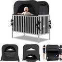 Poray Pop up Baby Privacy Bed Tent Sleeping Crib Tent Cover for Toddler,Blocks 80% Light with Monitor and Fan Pouch Design with Zipper Doors,Breathable Mesh Windows (Black)