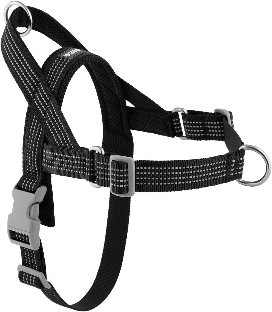 No Pull Dog Harness with Handle, Adjustable Soft Mesh Padded Reflective Walking Harness with Front Clip for Small Medium Large Dogs Quick Fit No Escape for Training and Hiking (Black, M)