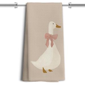 Goose Gifts Kitchen Towels, Pink Coquette Bow Goose Decorative Hand Towels for Bathroom, Goose Decor Dish Towels for Kitchen, Girly Bathroom Decor, Neutral Kitchen Decor, 16x24 Inches