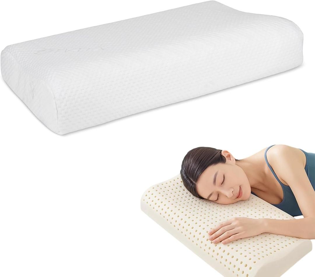 100% Natural Premium Latex Pillow, Breathable Latex Cervical Pillow for Side & Back Sleepers, Side Sleeper Pillow for Neck Pain Relief, Medium Firm Support