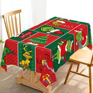 Merry Christmas Tablecloth Green Christmas Holiday Birthday Party Decoration Winter Xmas Home Kitchen Dining Room Decor 60" x 104"