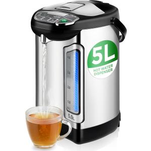 NutriChef Electric Water Boiler and Warmer - 5L/5.28 Qt Stainless Steel Hot Water Dispenser w/Rotating Base, Keep Warm Temperature Set, Auto Shut Off, Safety Lock, Instant Heating for Coffee & Tea