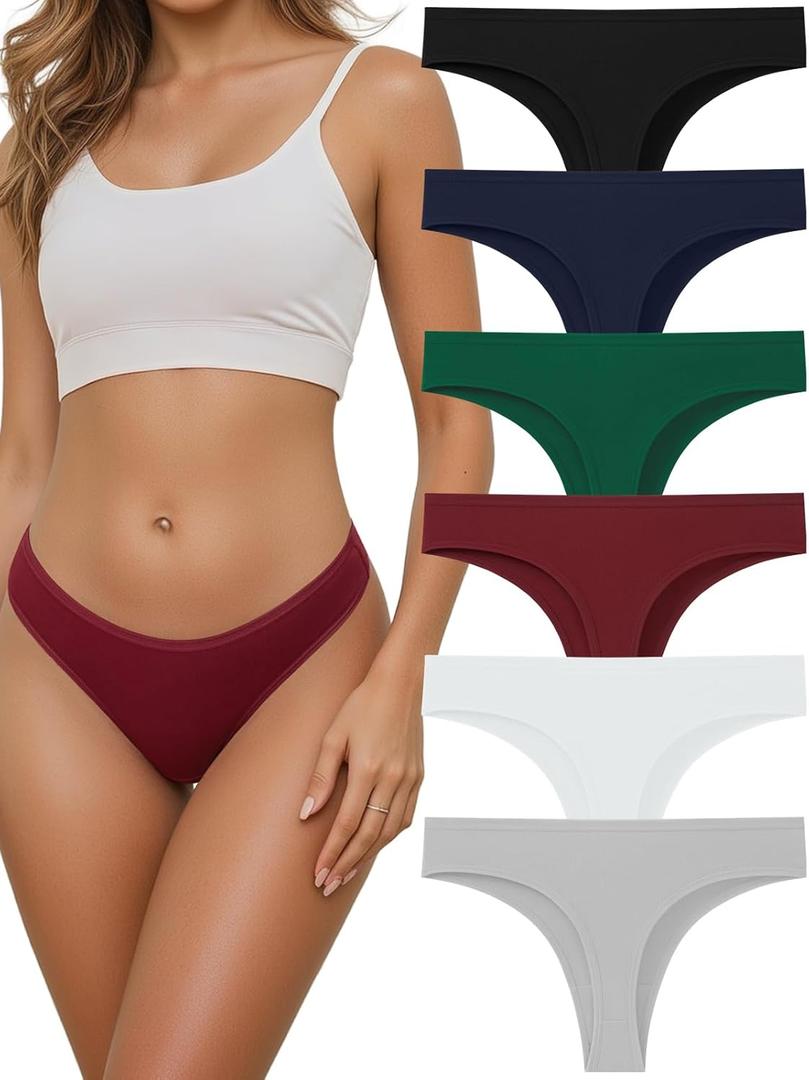 Vevmon Cotton Thongs for Women Seamless Ladies Soft Underwear 6 pack | Breathable Panties, Moisture-Wicking Cotton Fabric, Low-Rise Undies, Fits Comfortably, Workout, Gym, Everyday Generic Wear (S)