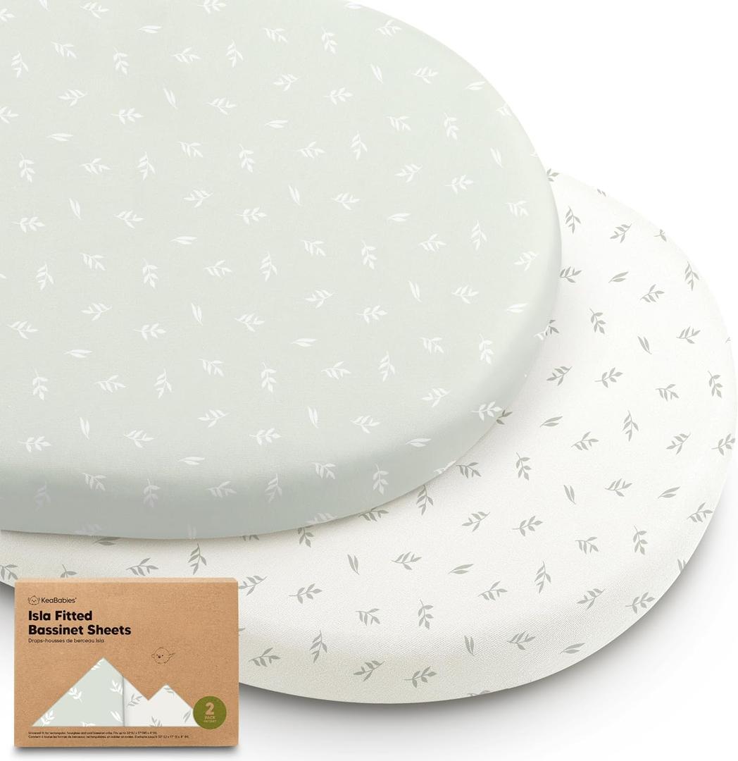 2-Pack Baby Bassinet Sheets Girl, Boy - 33x17 Viscose Derived from Bamboo Bedside Mattress Fitted Bassinet Sheets, Compatible with Halo Bassinest Swivel Sleeper, Baby Delight, Graco (Herb)