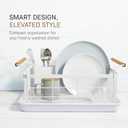 YAMAZAKI Home Dish Drying Rack Modern White Dish Rack for Kitchen Counter with Removable Drainer Tray and Cutlery Holder, Steel + Wood Dish Drying Organizer - Steel + Wood -, One Size