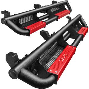 OEDRO Running Boards Compatible with 2007-2018 Jeep Wrangler JK Unlimited JKU 4 Door, Drop Side Steps Rails, Black and Red Nerf Bar