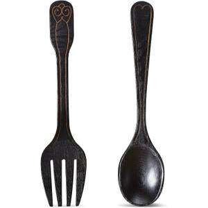 Fork and Spoon Wall Decor Rustic Kitchen Decor 2 Pieces Wooden Modern Spoon Wall Sign Fork and Art Farmhouse Wooden Spoons for Home Kitchen Dining Room