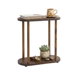 GENESIS WOODESIGN Oval Solid Wood Narrow Side Table, Slim Small Pedestal Coffee Table for Living Room, Modern Minimalist Design for Small Spaces, Recliner Drink Table (Dark Walnut, XLarge)